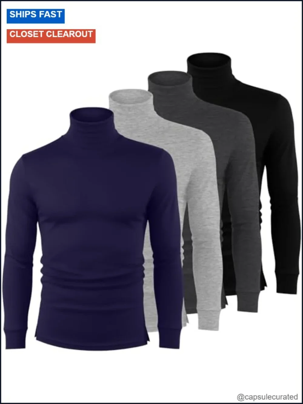 Men's Turtleneck Long Sleeve Thermal Base Layer Undershirt 4 Pack